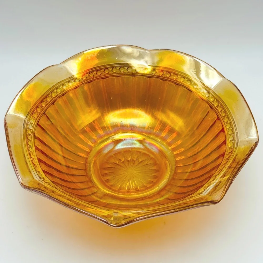 Imperial Fancy Colonial Marigold Carnival Glass Bowl Scalloped Iridescent 7.5